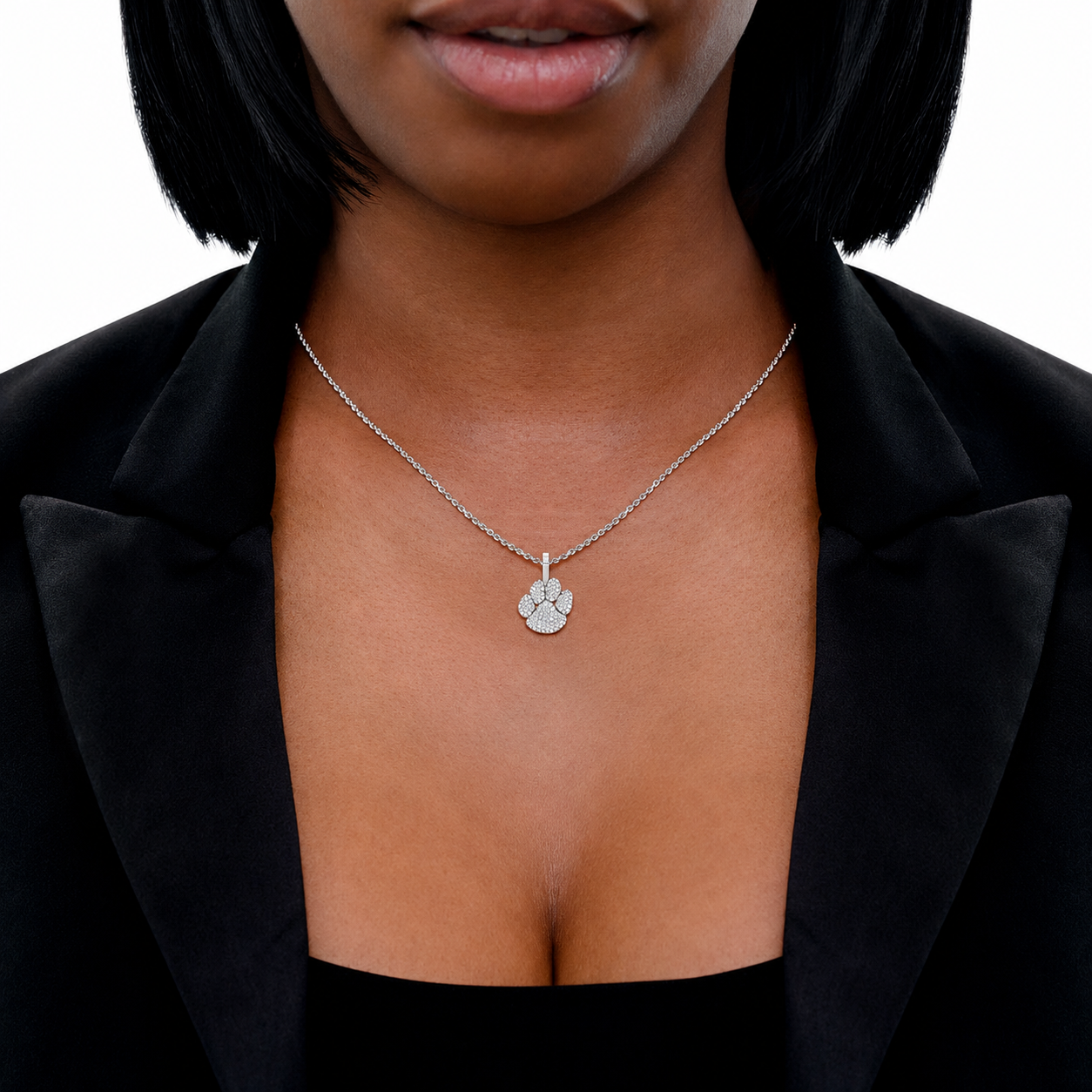 Dog Paw Diamond Pendant in 14K white gold, angled view