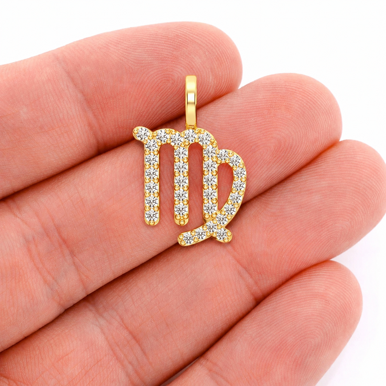 Astrology Zodiac Diamond Pendant in 14K rose gold, Virgo design, angled view