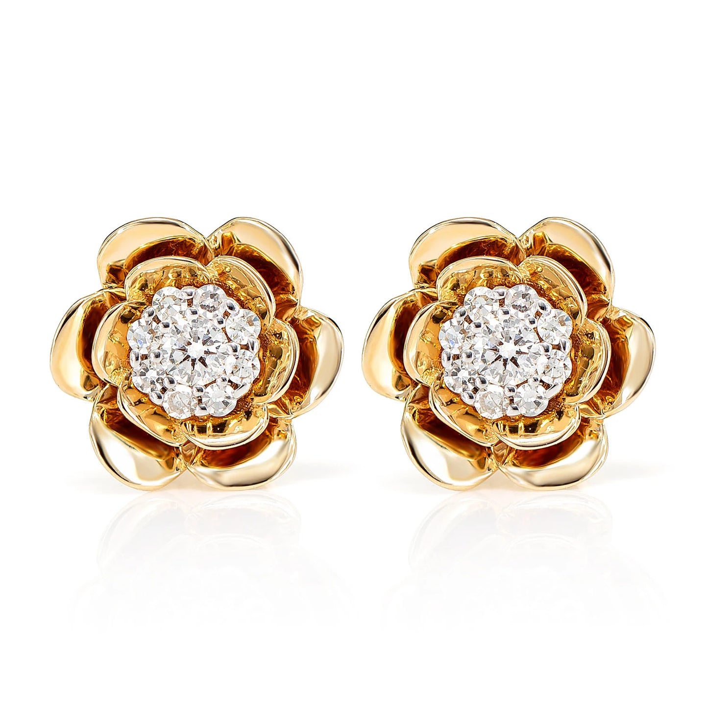 Bloomed Flower Diamond Cluster Stud Earrings