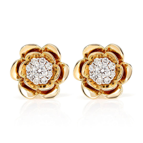 Bloomed Flower Diamond Cluster Stud Earrings