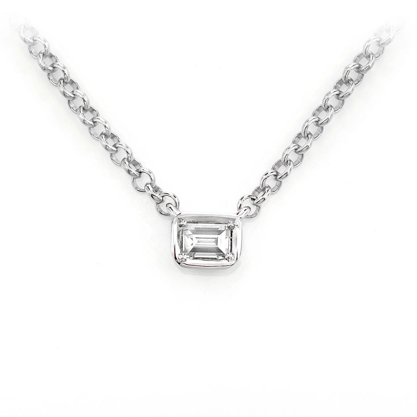 Baguette Solitaire Diamond Pendant in 14K white gold, front view