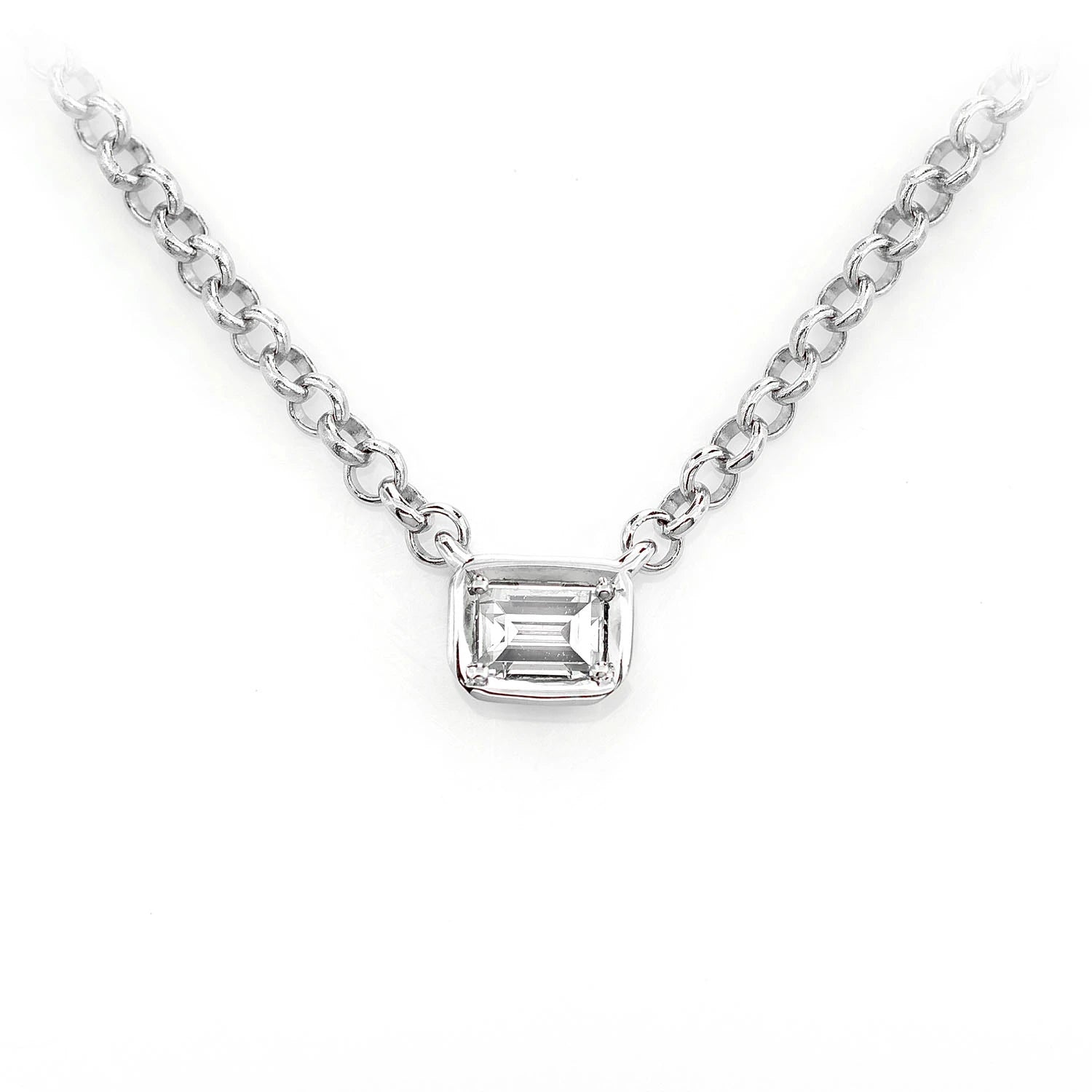 Baguette Solitaire Diamond Pendant in 14K white gold, front view