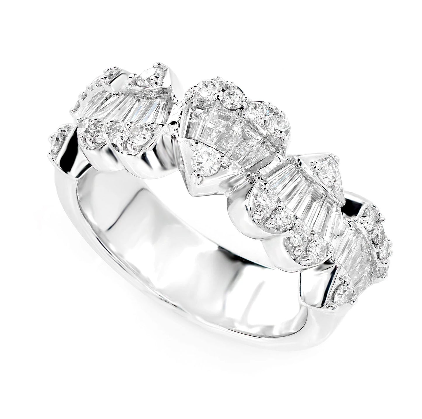 Five Baguette and Round Diamond Heart Ring