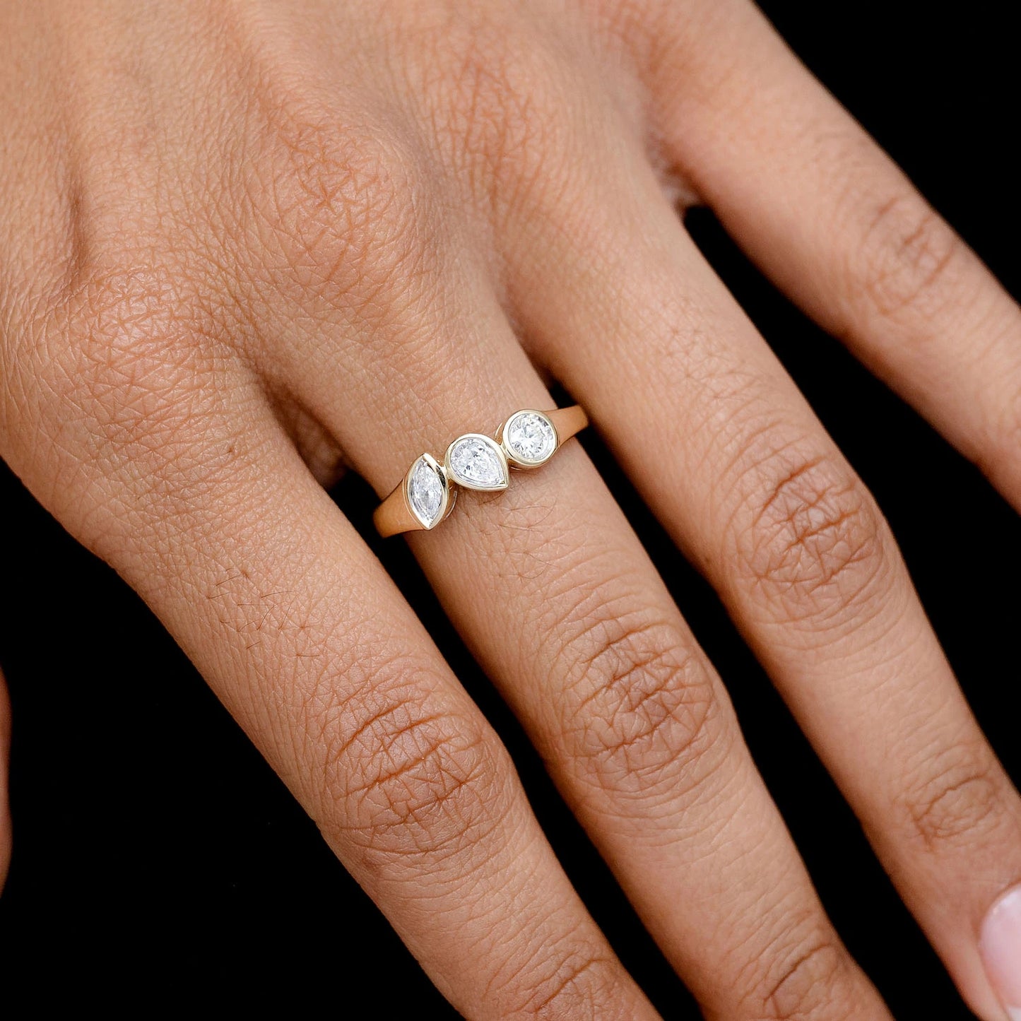 Multi-Shape Bezel Trio Diamond Band in 14K rose gold, alternate view 7