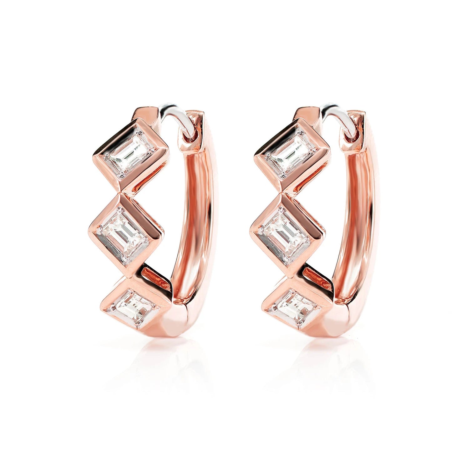 Alternating Baguette Diamond Hoop Earrings