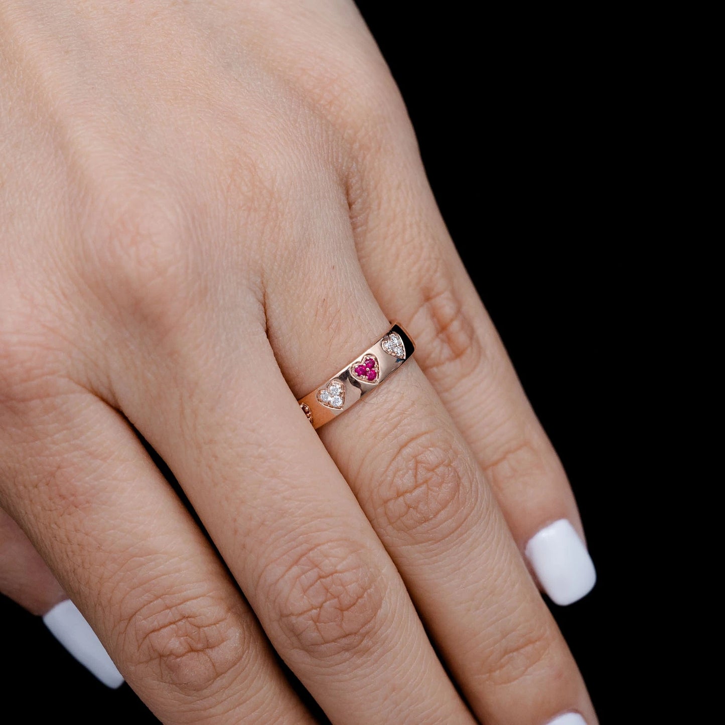 Ruby and Diamond Cluster Heart Band Ring
