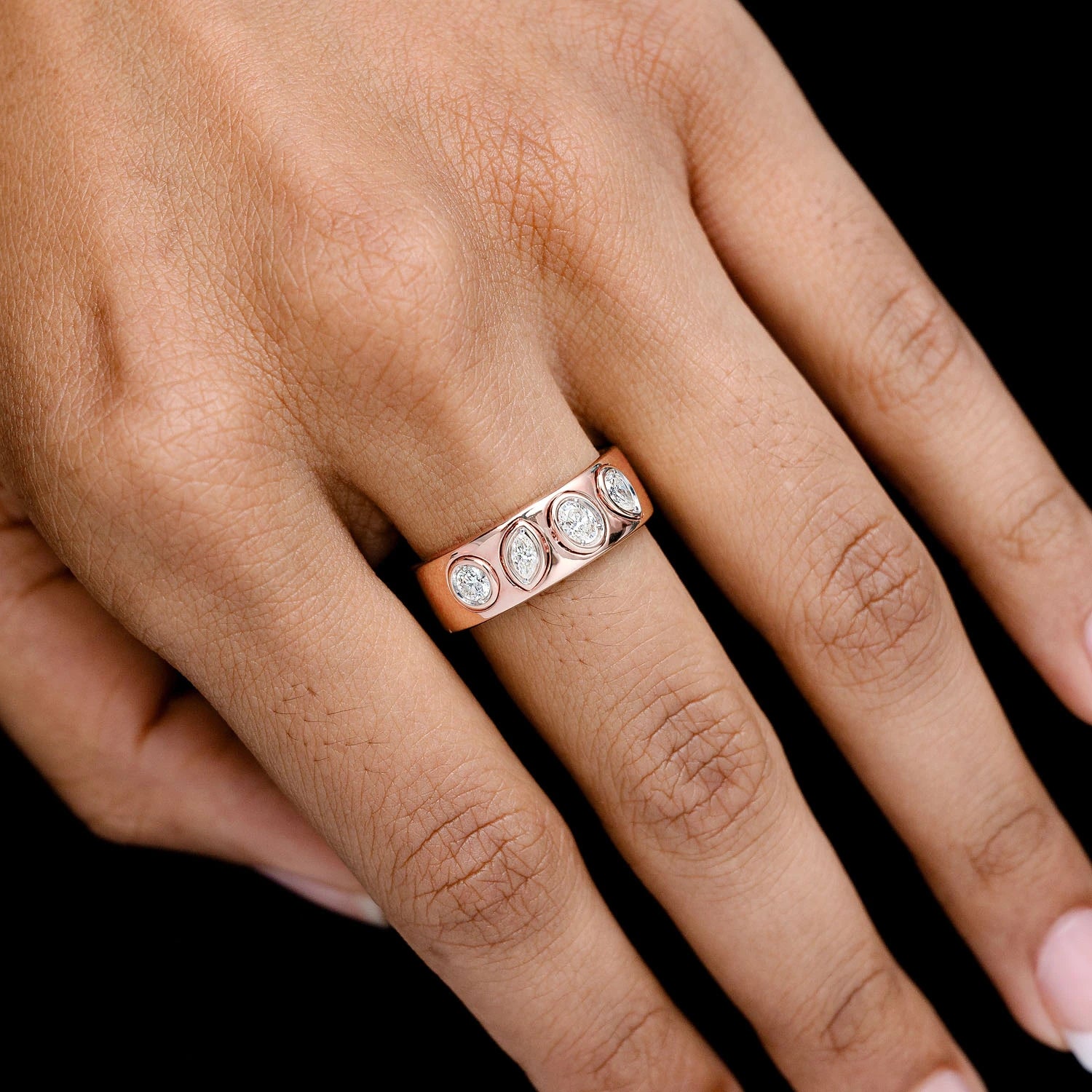 Alternating Multi-Shape Bezel Ring in 14K rose gold, alternate view