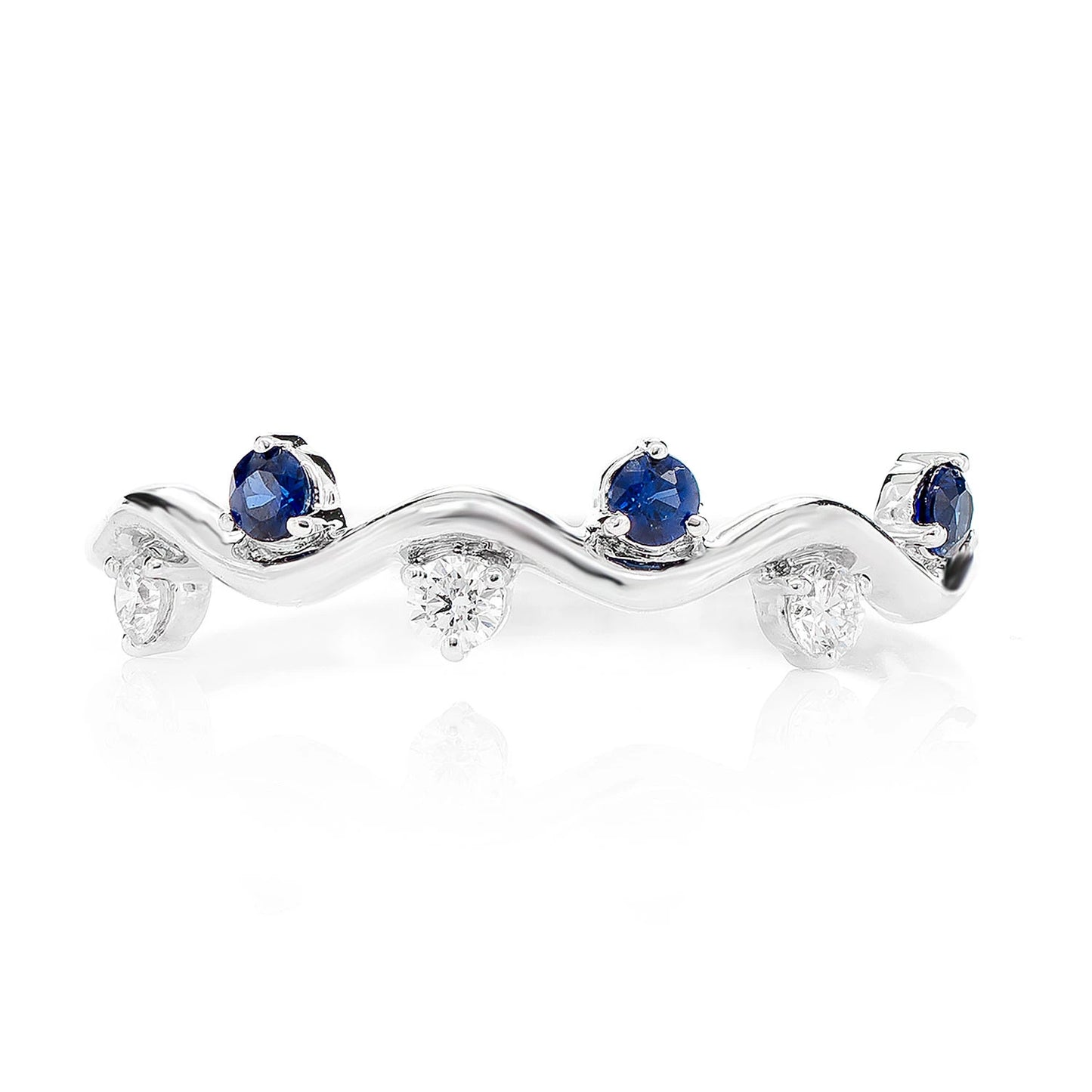 Blue Sapphire and Diamond Six Stone Vine Ring