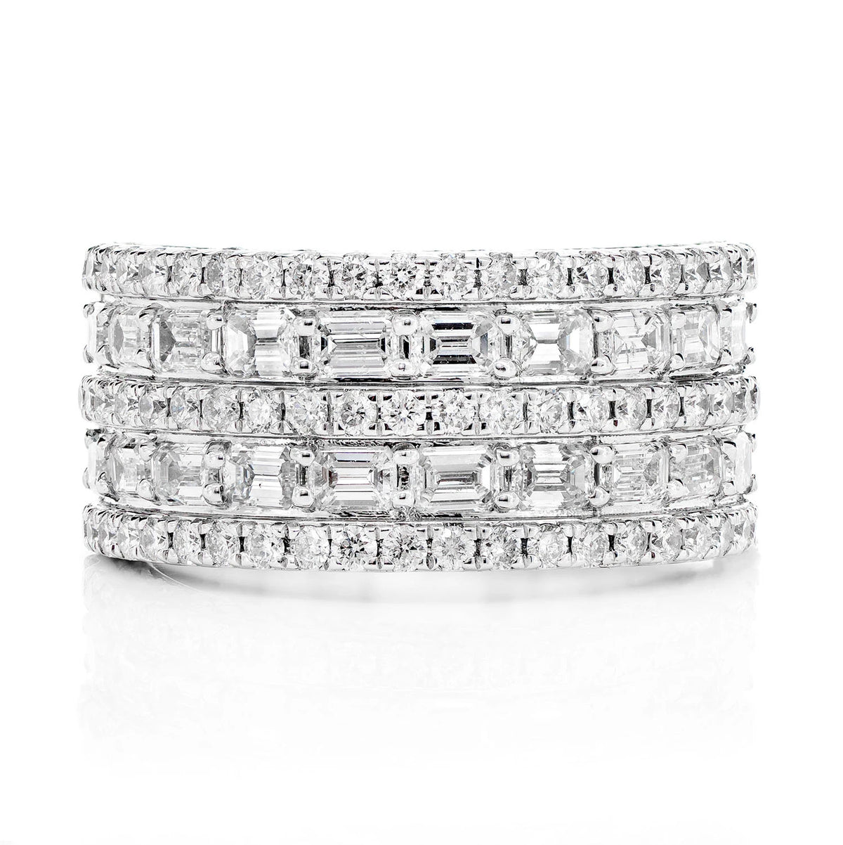 Five Row Baguette and Diamond Band Ring