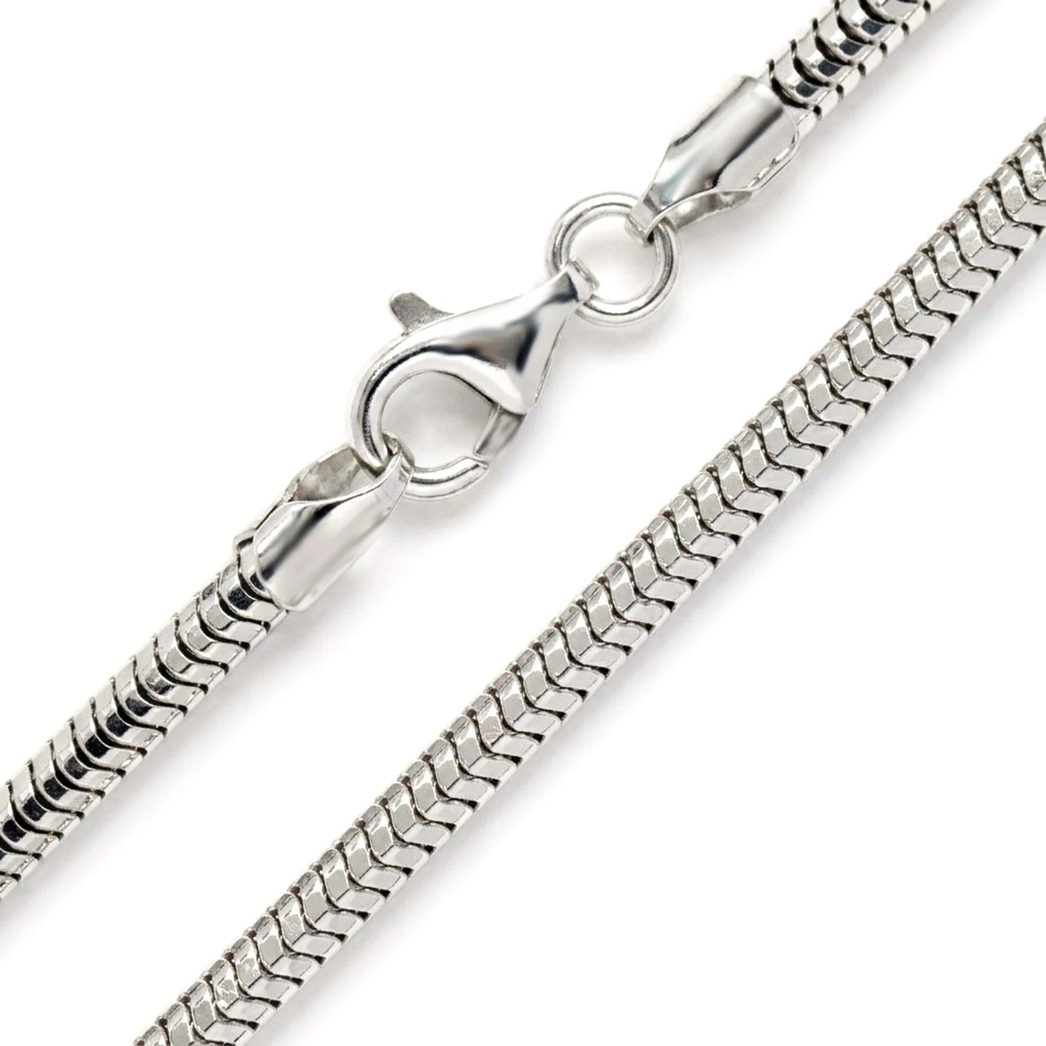 Sterling Silver Snake Chain in 925 sterling silver, 3mm width, detail view