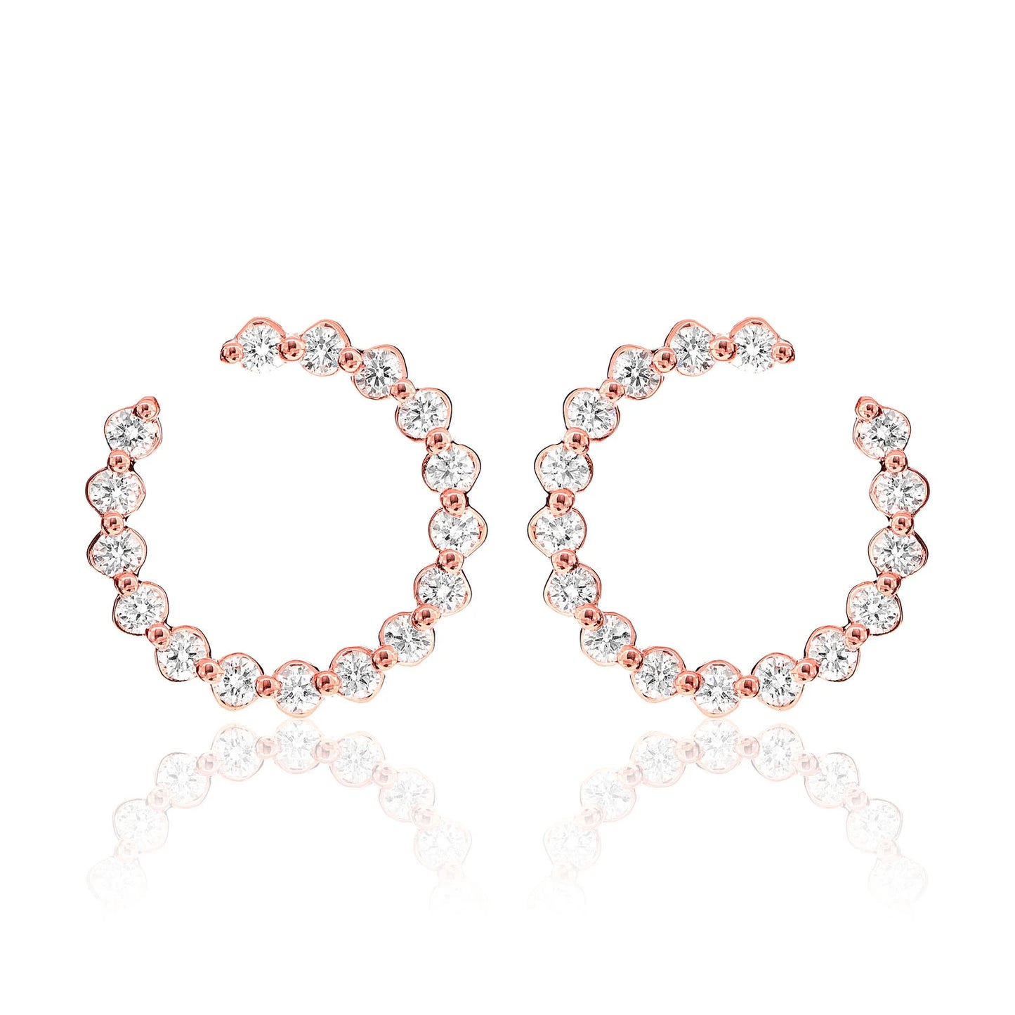 Single Prong Scallop Hoop Design Diamond Earrings