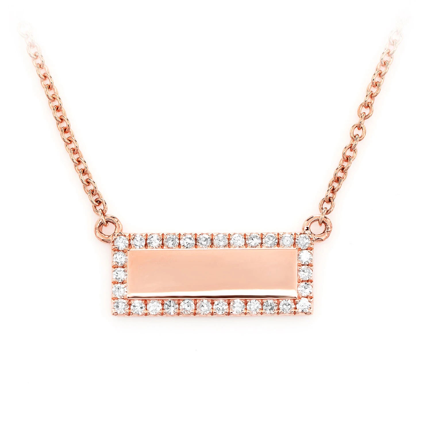 Engravable Diamond Nameplate Necklace in 14K rose gold, front view