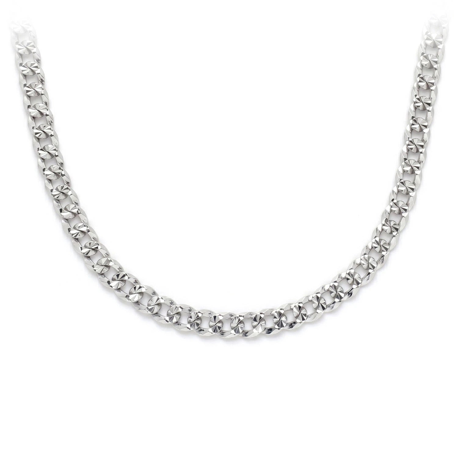 Sterling Silver Flat Curb Chain in 925 sterling silver, 3mm width, front view