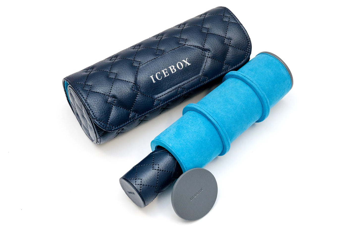 Icebox Leather Three Watch Roll in navy, detail view 2