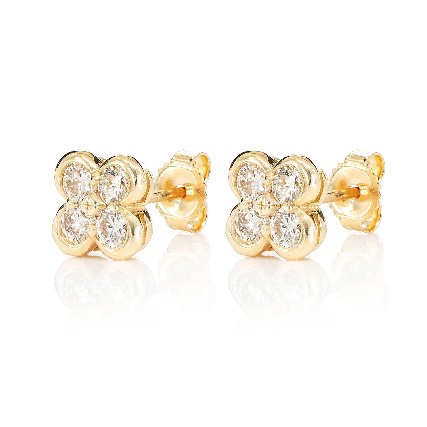 Diamond Clover Bezel Stud Earrings