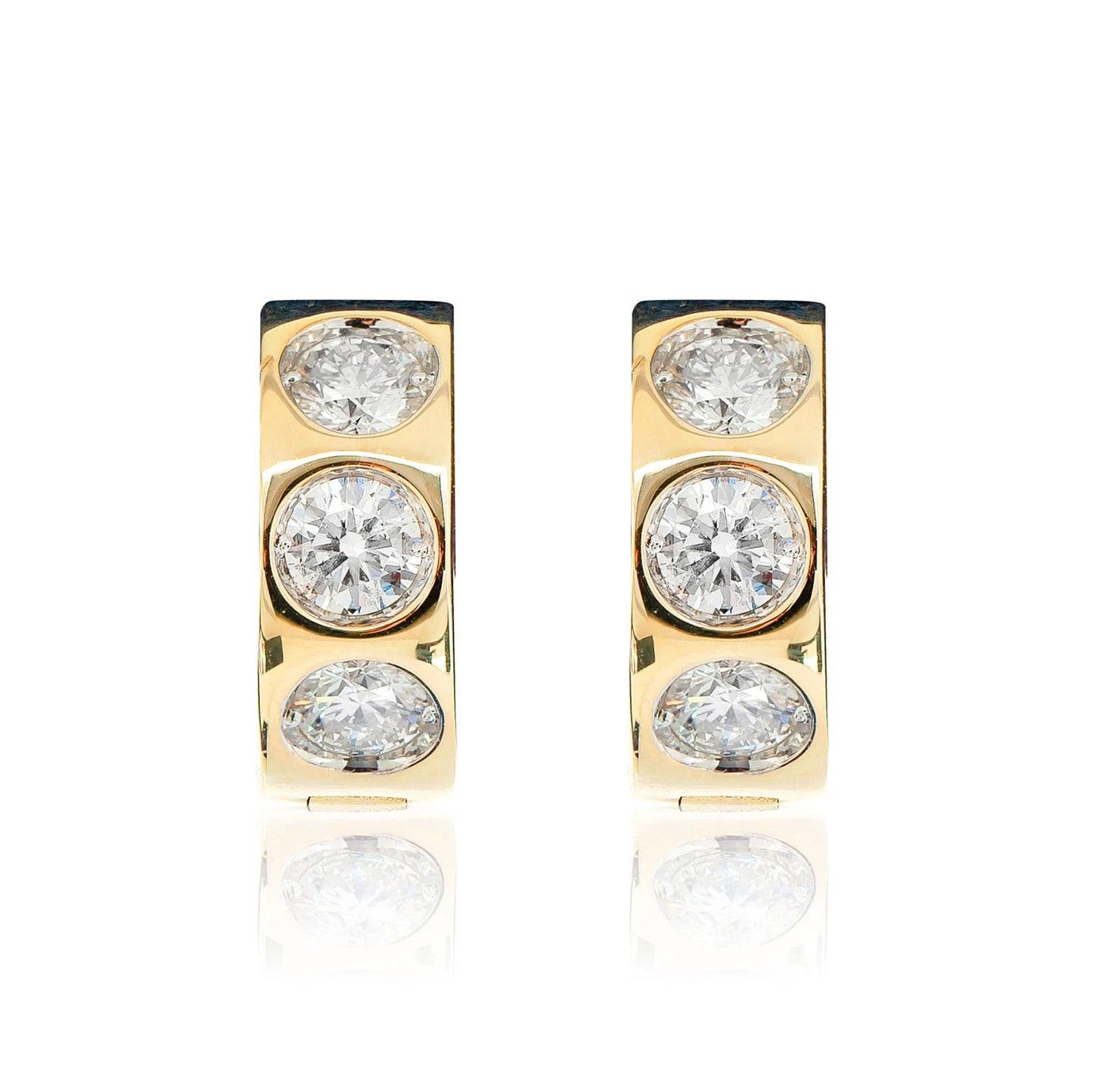 Three stone Diamond Bezel Set Huggie Earrings