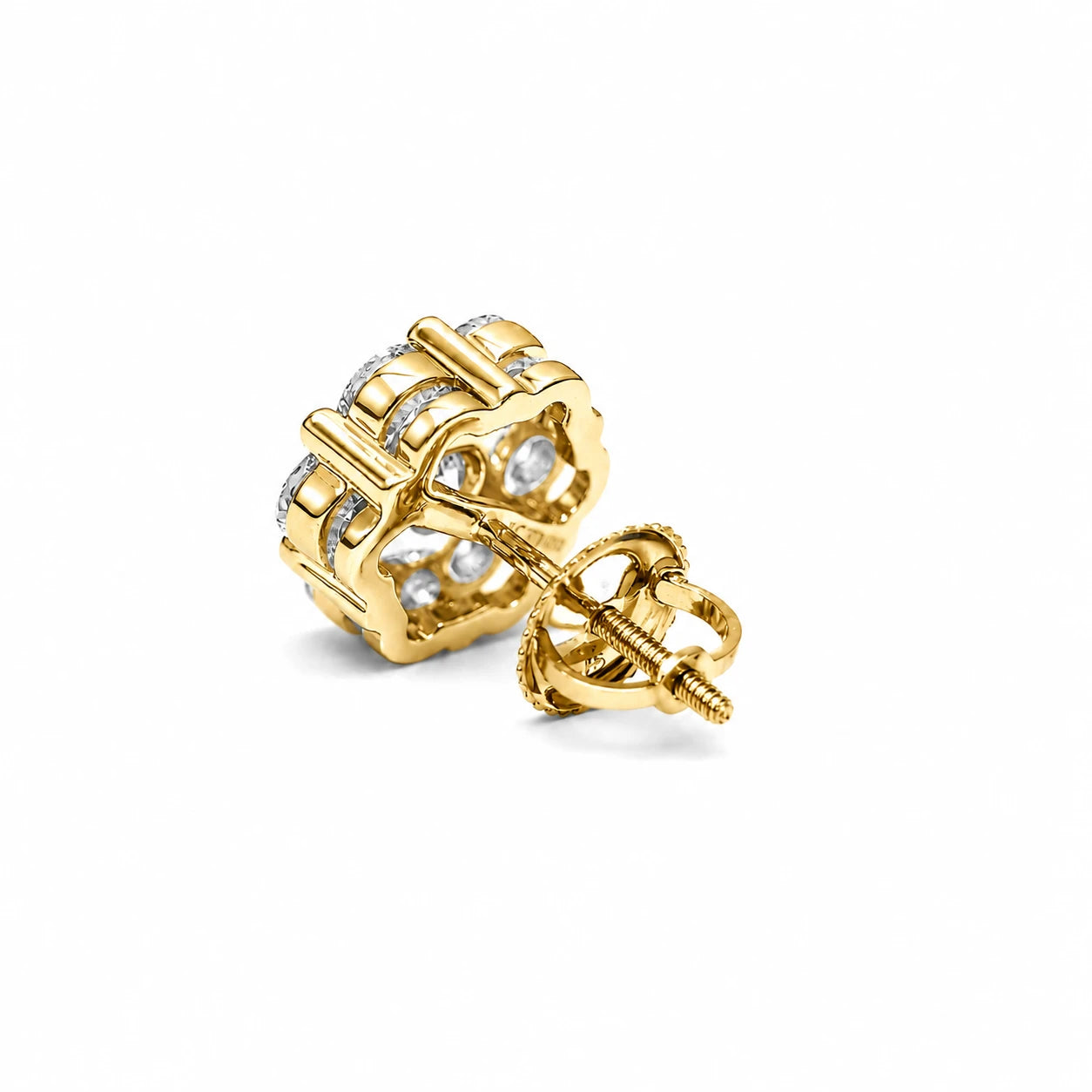 Flower Diamond Studs in 14K yellow gold, 2.00ctw, angled view