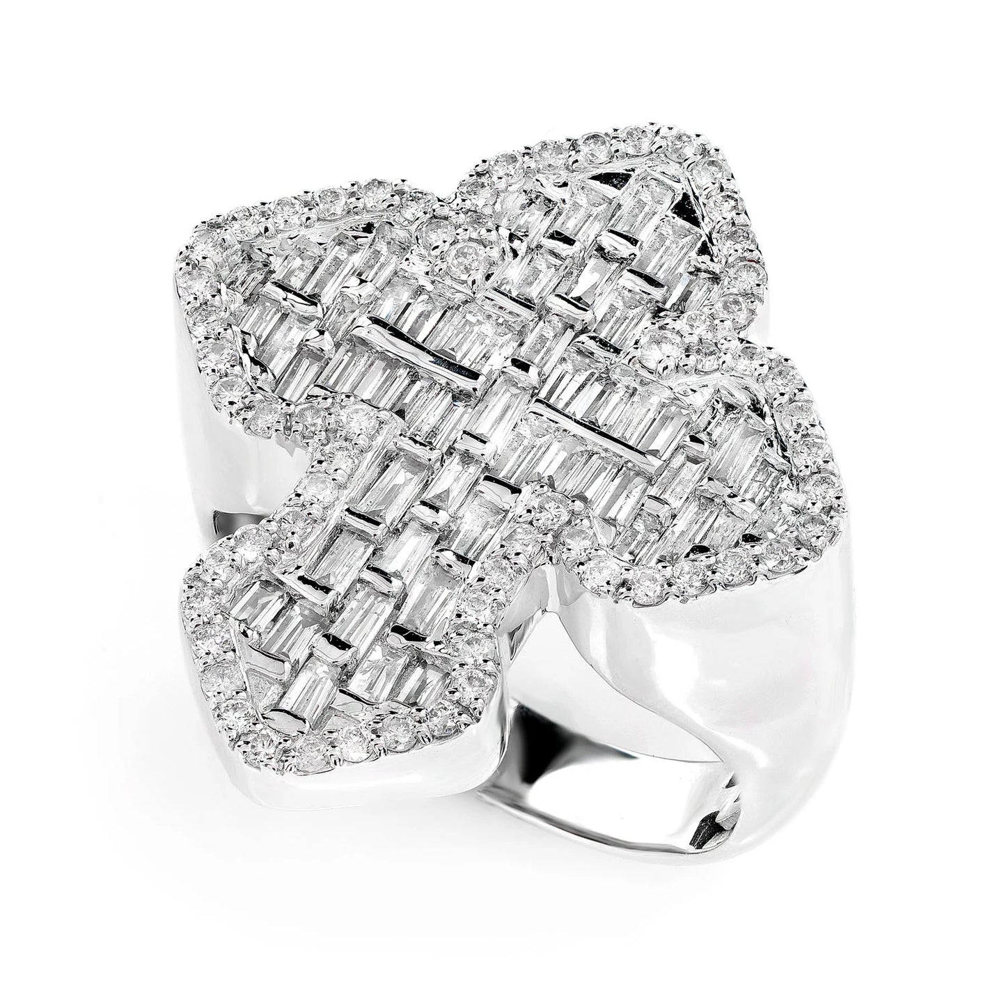Baguette and Round Border Cross Diamond Signet Ring