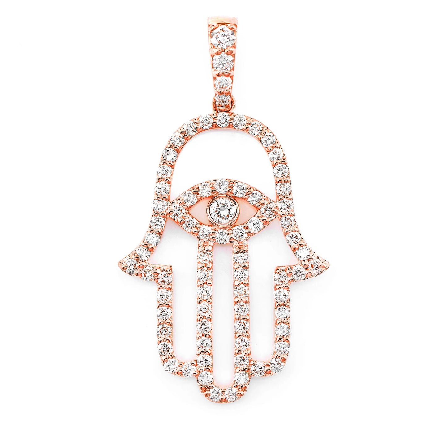 Outlined Hamsa Diamond Pendant in 14K rose gold, front view