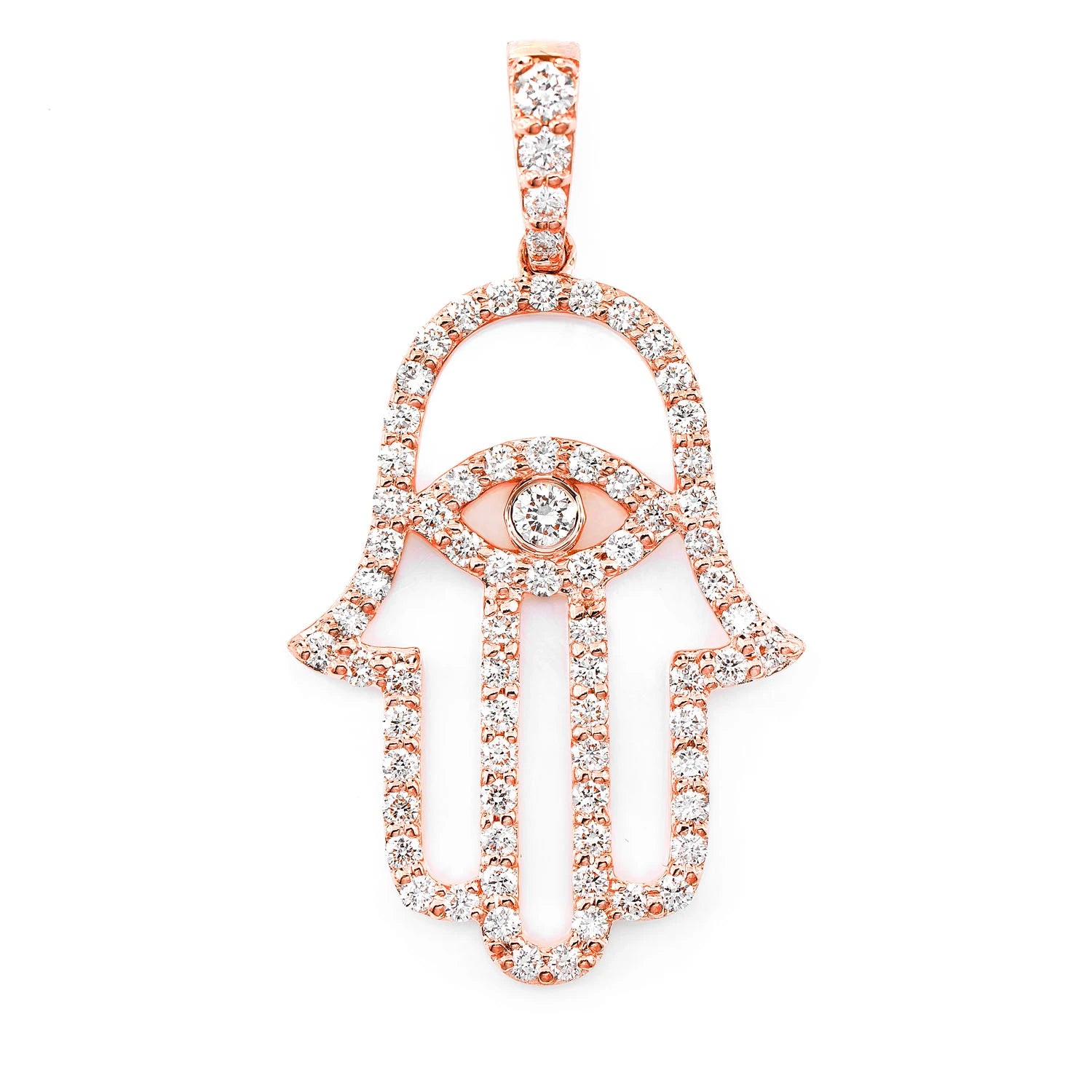 Outlined Hamsa Diamond Pendant in 14K rose gold, front view