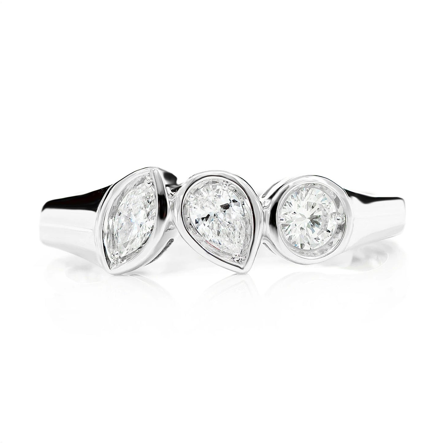 Multi-Shape Bezel Trio Diamond Band in 14K white gold, front view