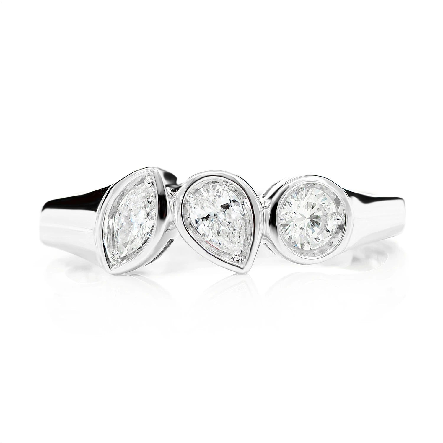 Multi-Shape Bezel Trio Diamond Band in 14K white gold, front view
