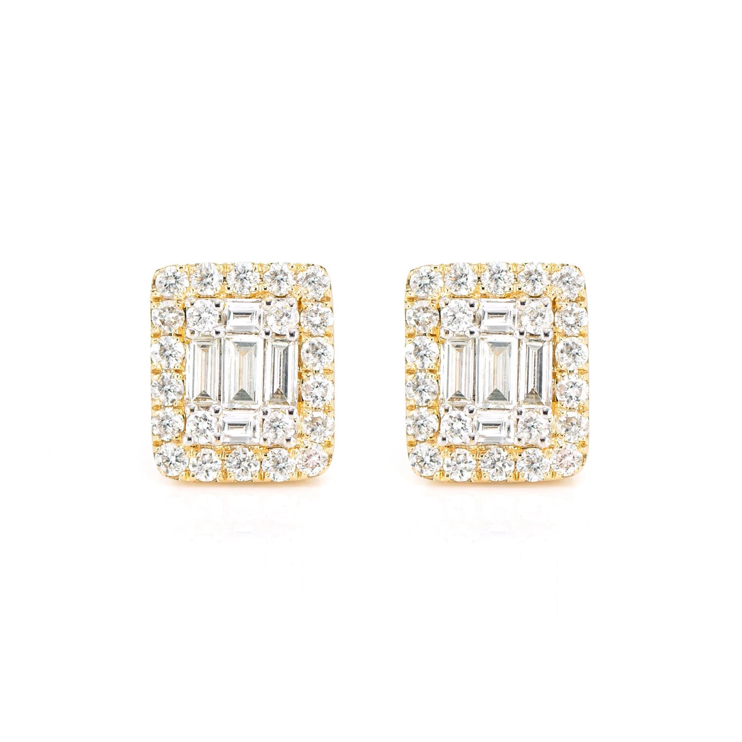 Halo Diamond Baguette Stud Earrings 0.70ctw