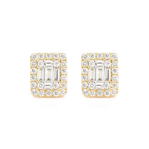 Halo Diamond Baguette Stud Earrings 0.70ctw
