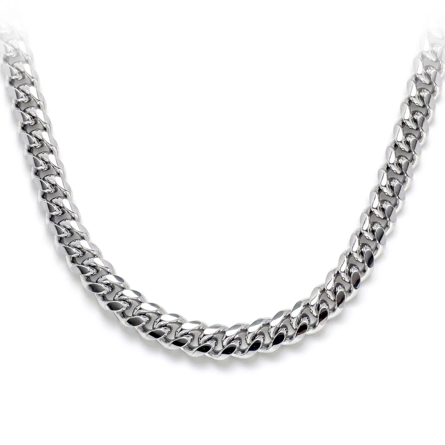 Sterling Silver Cuban Chain in 925 sterling silver, 5mm width, front view