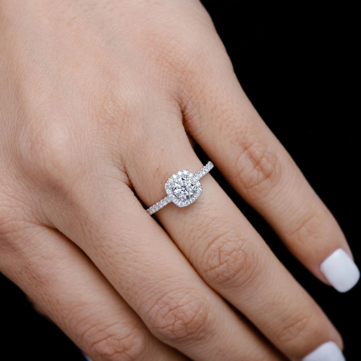 Miracle Set Cushion Halo Diamond Engagement Ring