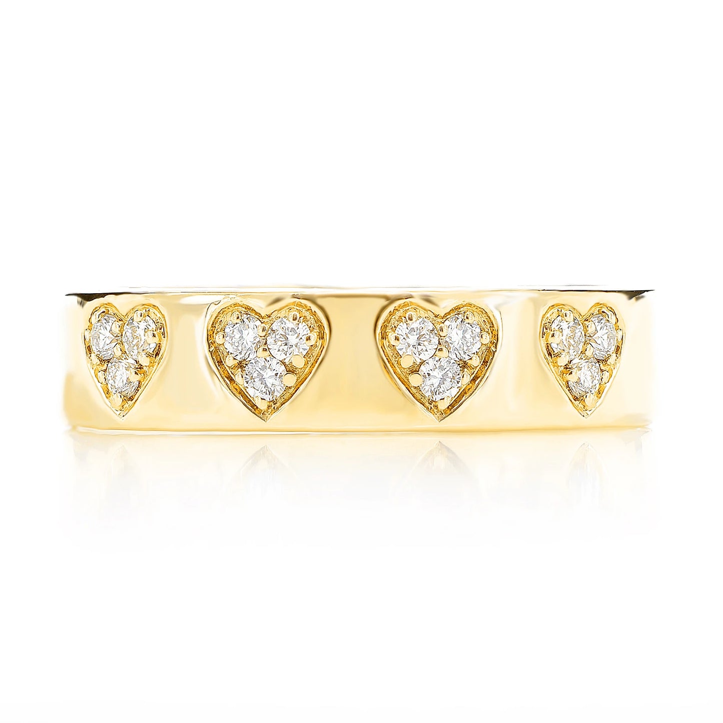 Solid Heart Cluster Ring in 14K yellow gold, detail view