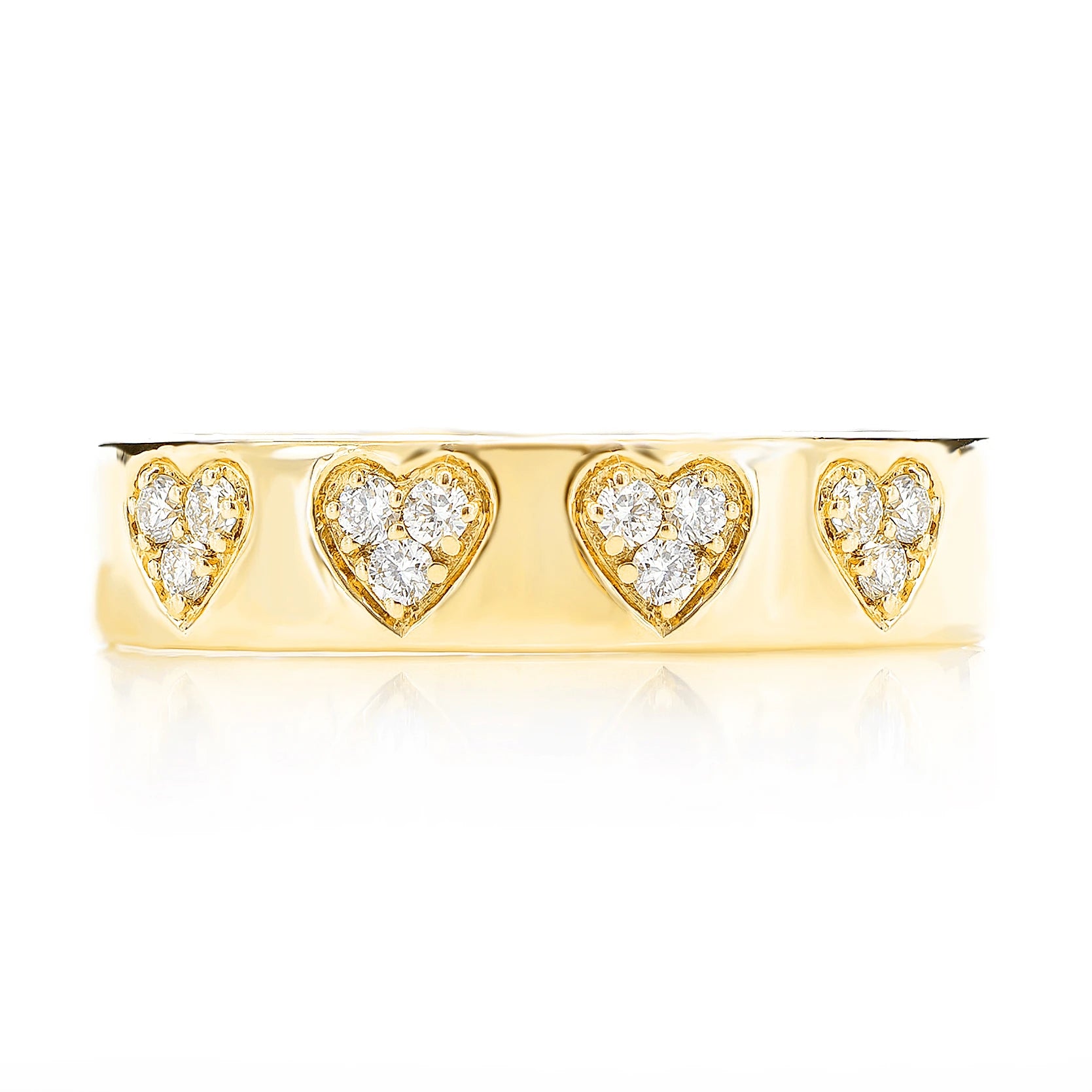 Solid Heart Cluster Ring in 14K yellow gold, detail view