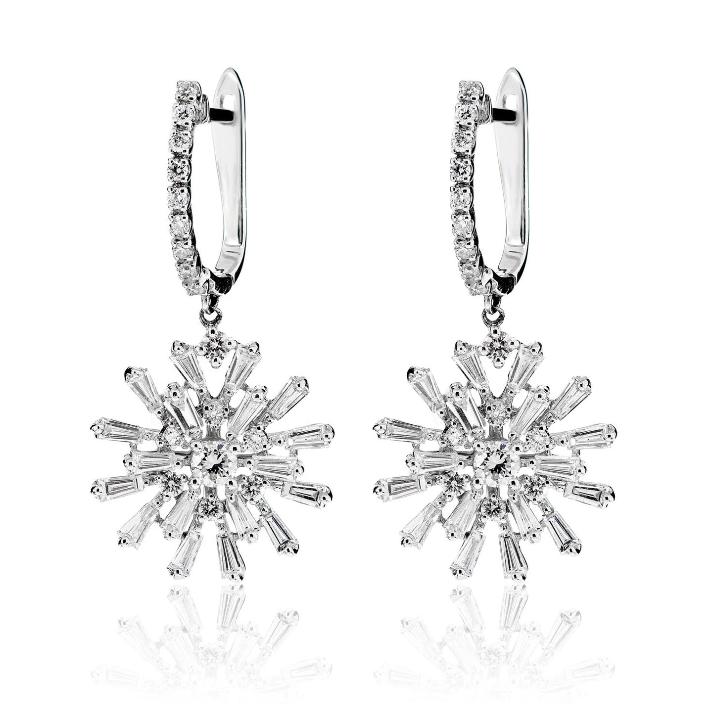 Diamond Dangling Baguette Starburst Earrings