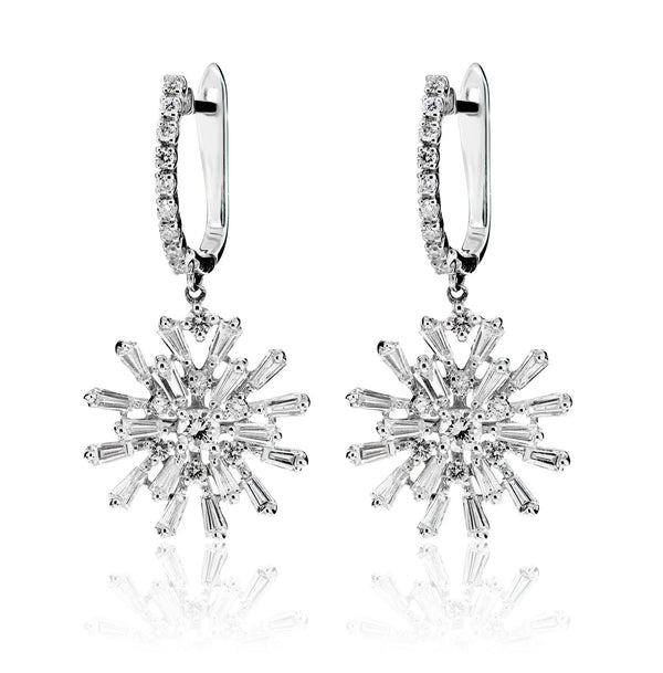 Diamond Dangling Baguette Starburst Earrings