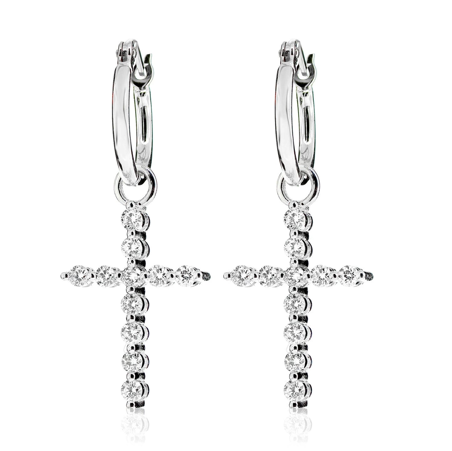 Plain Hoop Earrings Dangling Diamond Cross Earrings