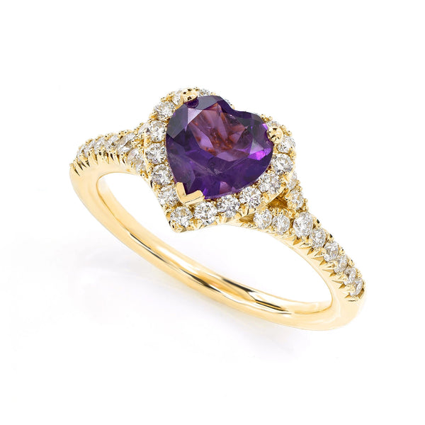 Heart Amethyst and Diamond Halo Ring