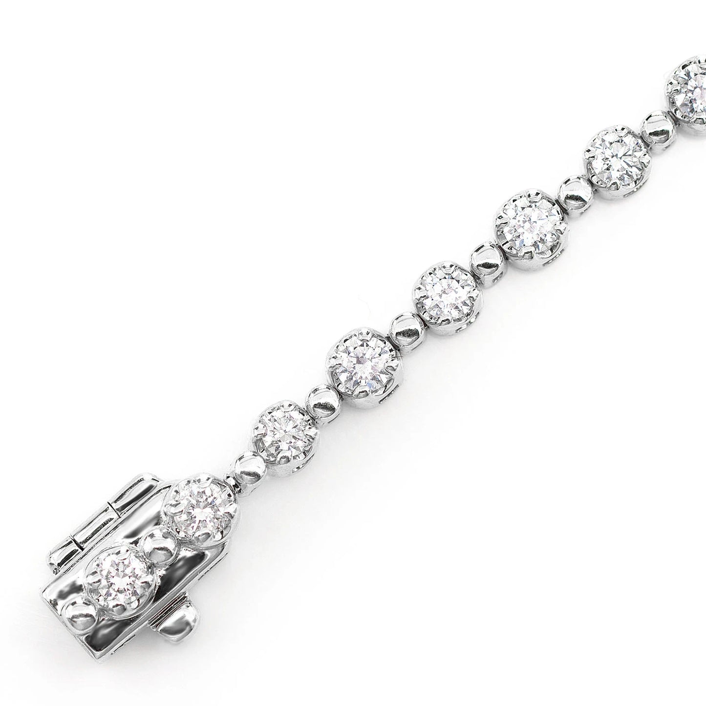 Beaded Crown Set Diamond Bracelet in 14K white gold, One Color, detail view