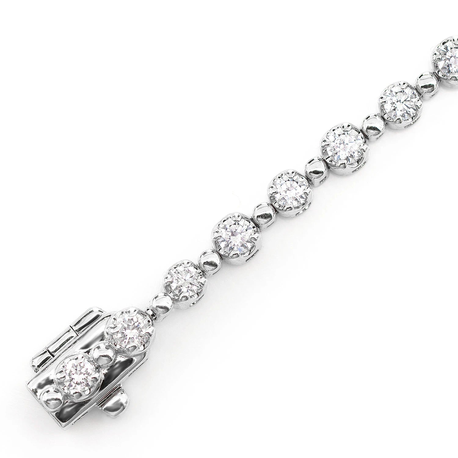 Beaded Crown Set Diamond Bracelet in 14K white gold, One Color, detail view