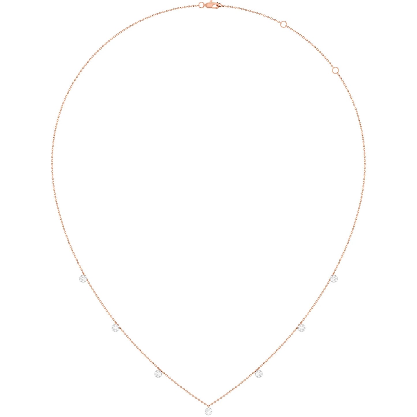 Diamond Disc Station Necklace in 14K rose gold, angled view