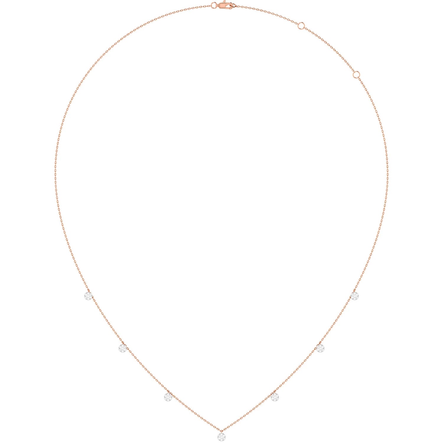 Diamond Disc Station Necklace in 14K rose gold, angled view