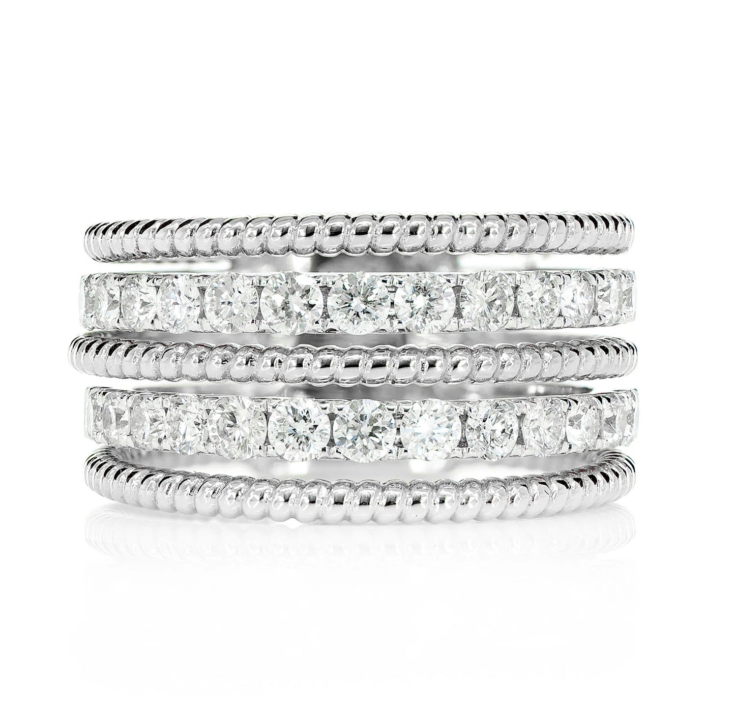 Two Row Satin Diamond Rope Band in 14K white gold, front view