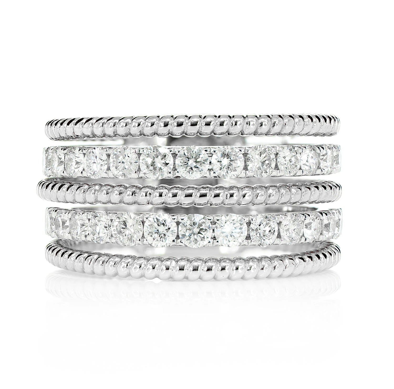 Two Row Satin Diamond Rope Band in 14K white gold, front view