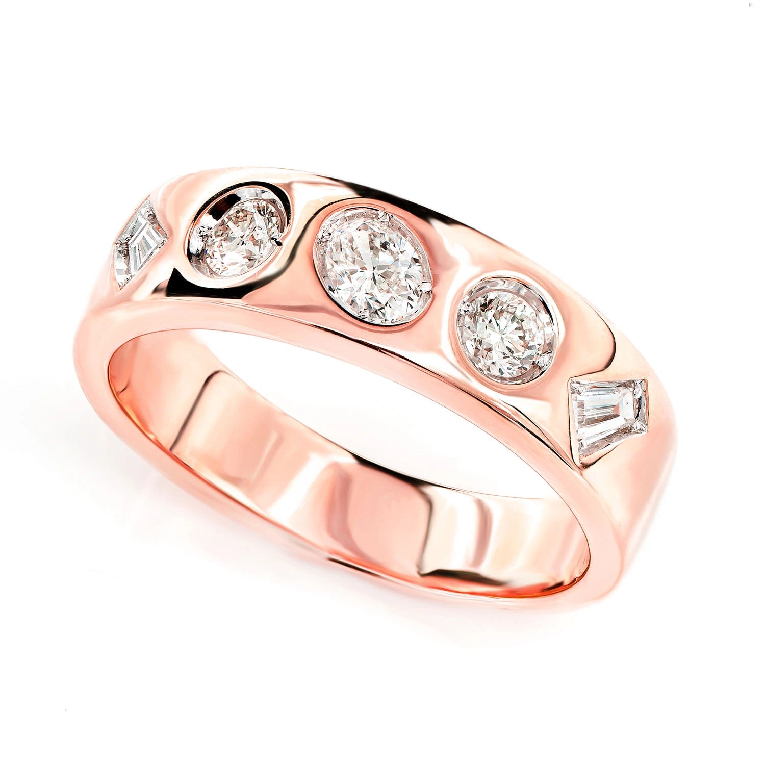 Multi-Shape Flush Set Diamond Band in 14K rose gold, detail view