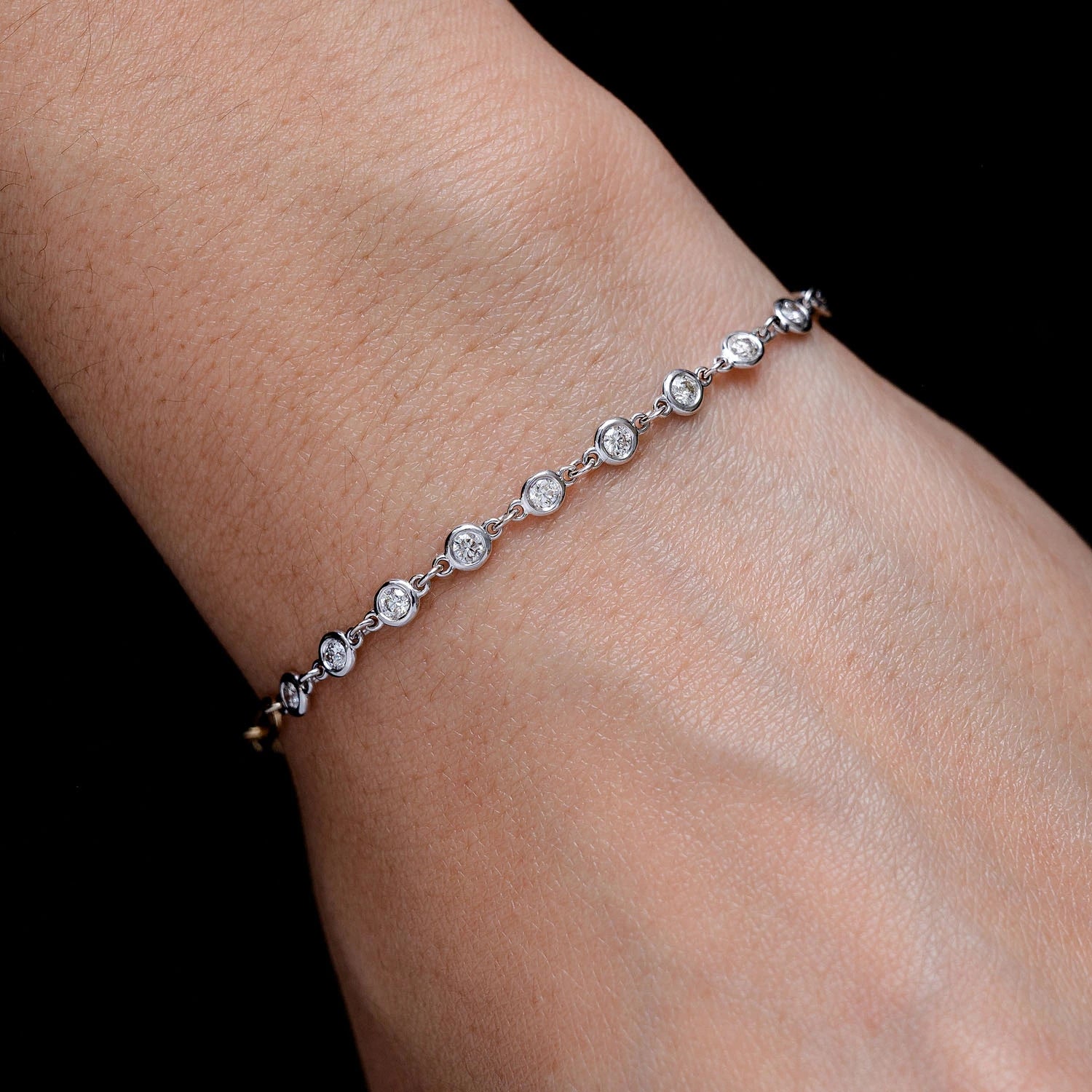 Elongated Bezel Rolo Diamond Bracelet in two tone rose 14k gold, 0.50ctw, alternate view