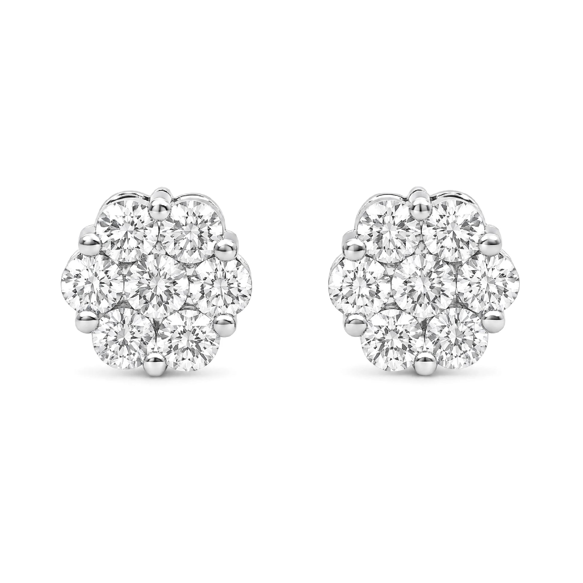 Flower Diamond Studs in 14K white gold, 1.00ctw, front view