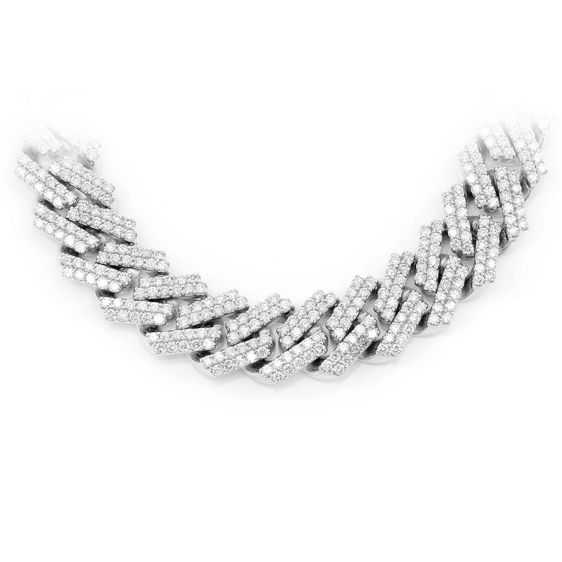 Raised Cuban Diamond Necklace in 14K white gold, 13mm / 28.25ctw width, front view