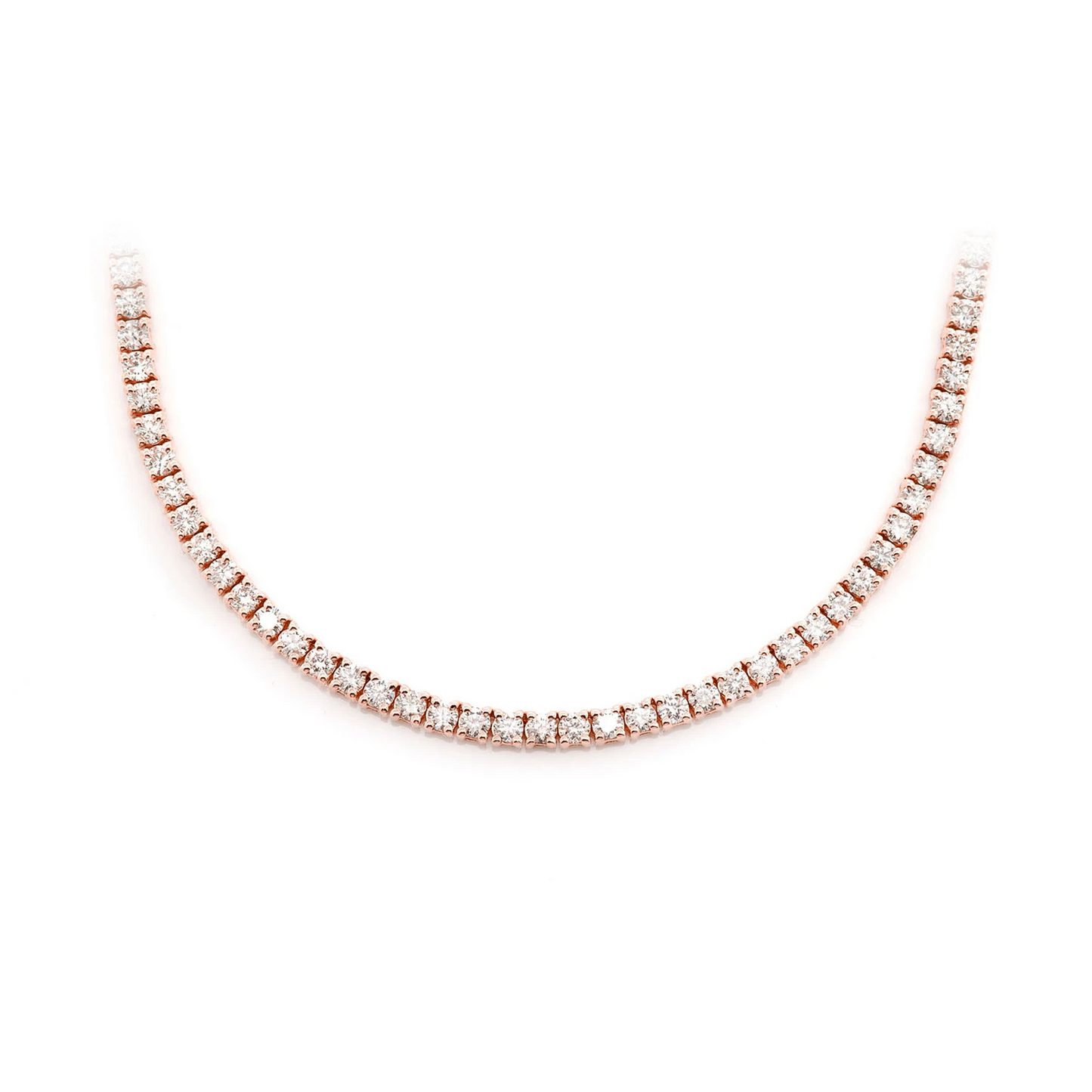 Prong Diamond Tennis Necklace in 14K rose gold, 3pt / 6.50ctw, front view