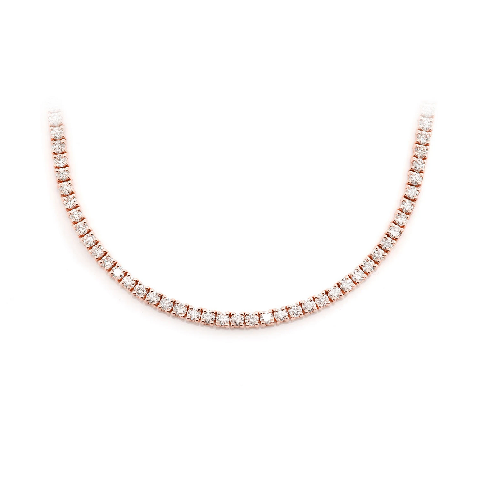Prong Diamond Tennis Necklace in 14K rose gold, 3pt / 6.50ctw, front view