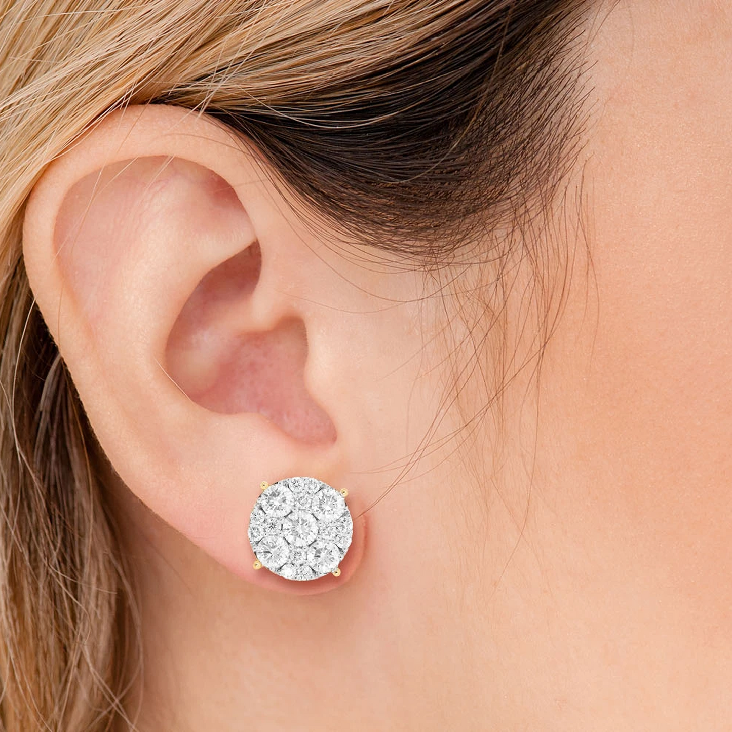 Mosaic Diamond Studs in 14K rose gold, 4.00ctw, angled view