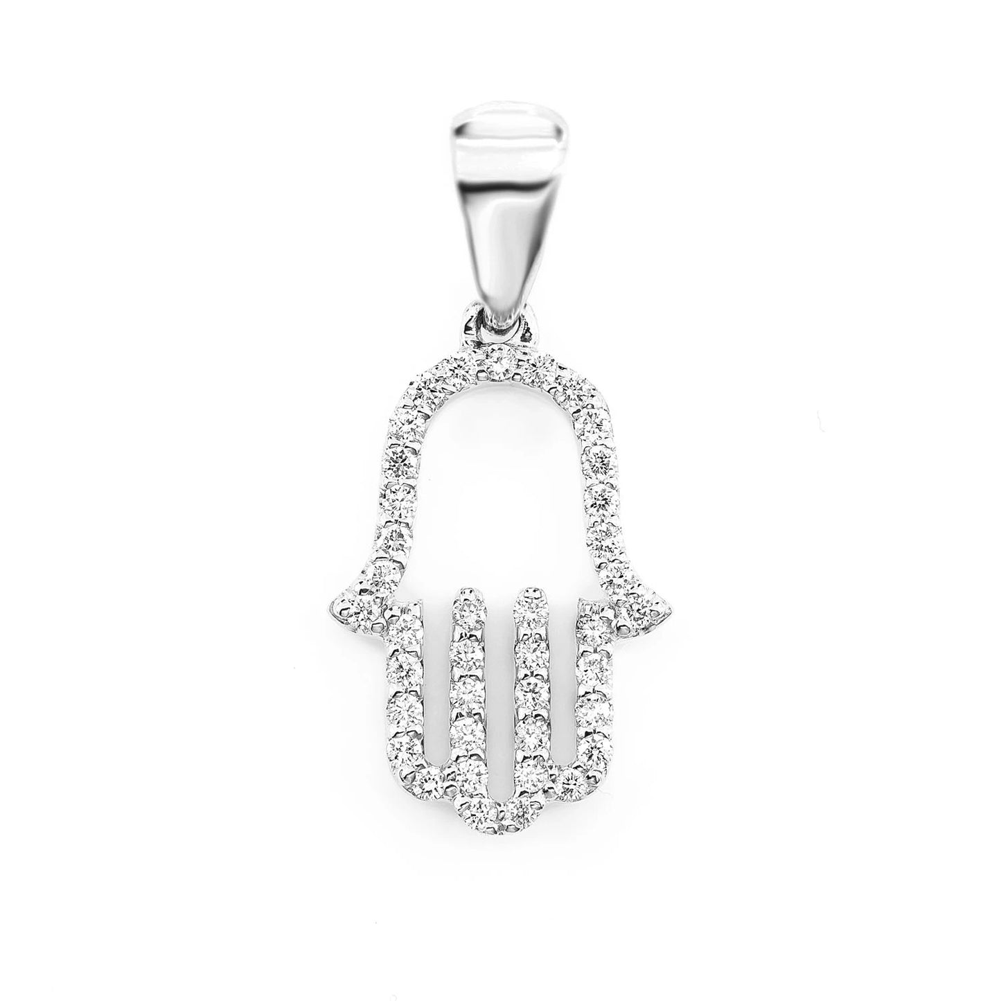 Open Hamsa Diamond Pendant in 14K white gold, front view